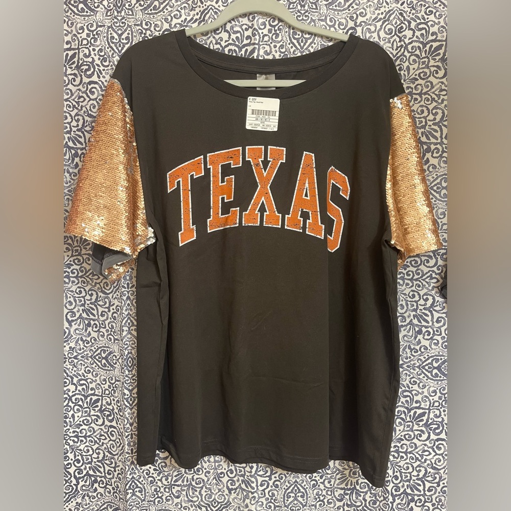 Texas Longhorns Sequin Sleeve T-Shirt GameDay Couture Game Day XXL NWT New